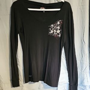 Harley-Davidson Black Long Sleeve with Floral Accent